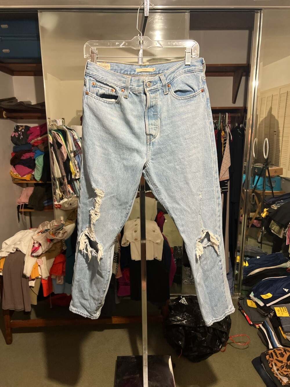 Levi's Premium Wedgie Distressed Light Wash Jeans with Custom Graphics Size 29